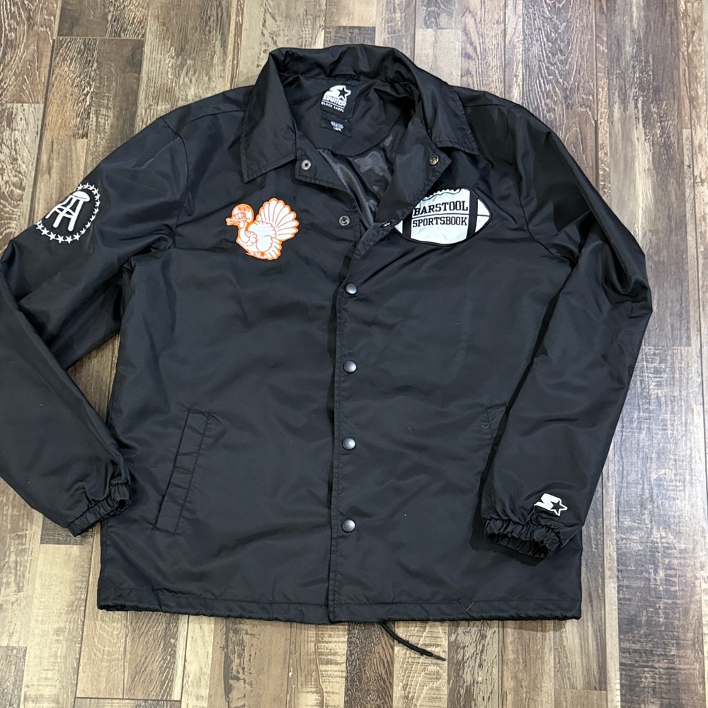 STARTER Barstool sportsbook Black Coach Jacket with Embroidered Patches